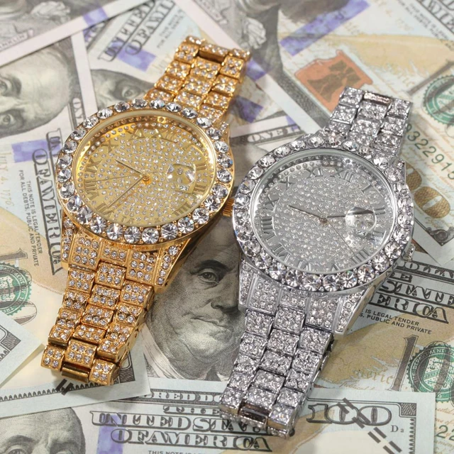 Hip Hop Diamond Bling Iced Out Watch Men Hip Hop Quartz Gold Color Men s Watches Luxury Steel Male Clock Relogio Masculino Quartz Wristwatches AliExpress