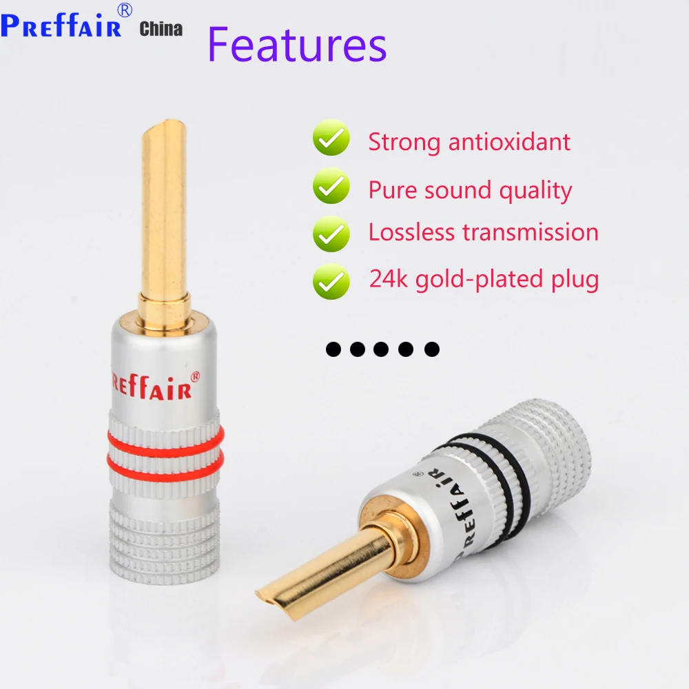 Preffair 8 Stück vergoldete Bananen-Lautsprecher-Stecker mit Schraube für Lautsprecherkabel, Wandplatte, Heimkino, Audio