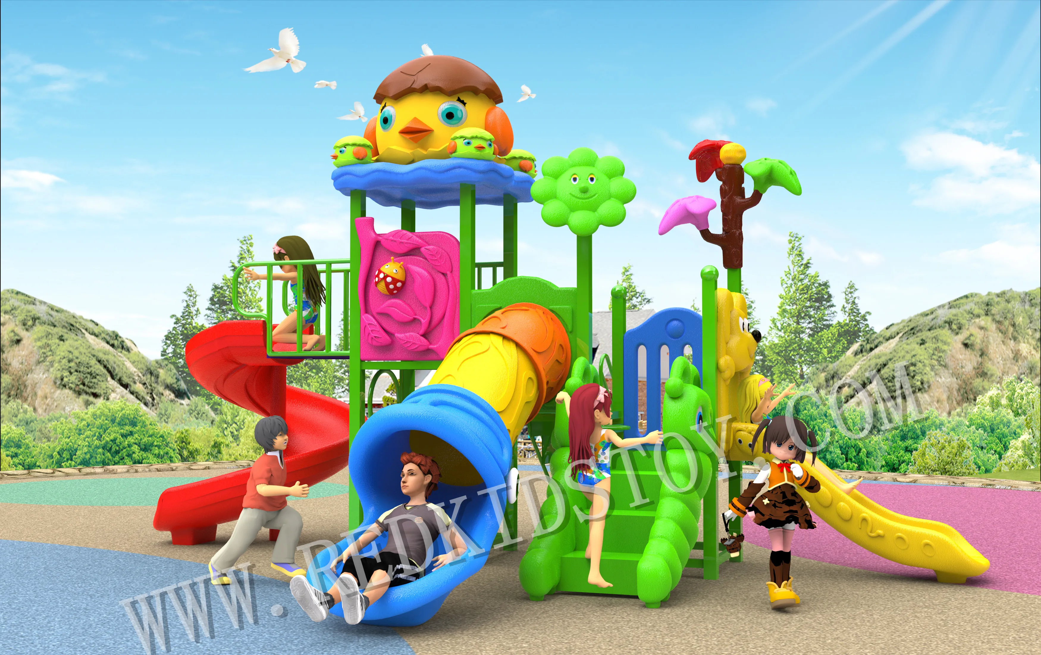 

Cost-efficient Colorful Cute Playground Equipment For Kids 50mmx50mm Square Pole