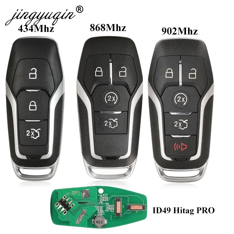 jingyuqin 433/868/902Mhz ID49 Smart Remote Key for Ford Mondeo Explorer Mustang Focus Fusion S-Max Galaxy Car KeylessGo 3/4/5BTN