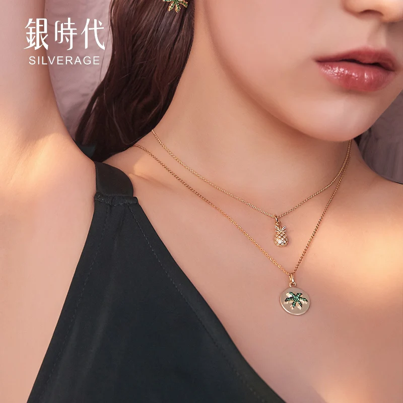 

SA SILVERAGE Oasis Coconut S925 Sterling Silver Necklace Women Simple Tide Chain Necklace Female Jewelry S925 Silver Pendant