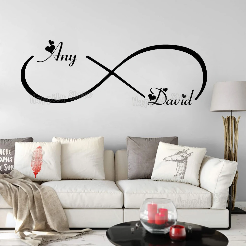 Infinite Love Decal Custom Couple Names Wall Decals Infinity Heart Love Wall Vinyl Sticker Wedding Decor for Master Bedroom G944