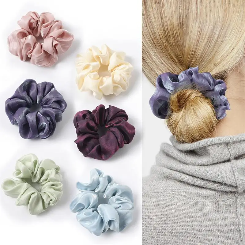 New Silk Satin Scrunchies Elastic Hair Band Bright Color Hair Scrunchie Ponytail Holders Headwear Girls Hair Ties Accessories