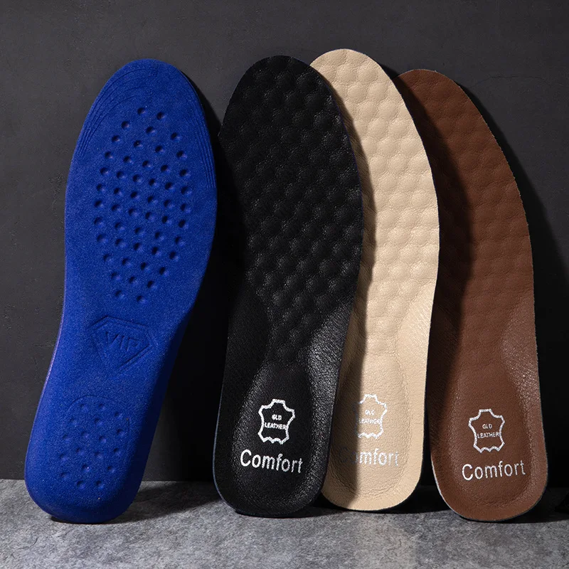 1 Pair Leather Insoles Absorbent Deodorant Sports Shock Absorption Cushioning Pads Insole for Men Casual Shoes