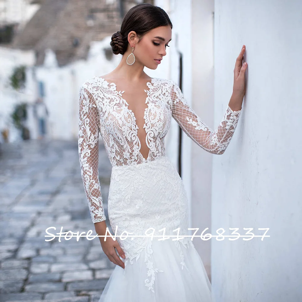 Hochzeitskleid Langarm Hochzeit Kleid Oansatz Mode Vestido De Novia Pailletten Perlen Trouwjurk Cut-out Zurück Abiti Da Sposa