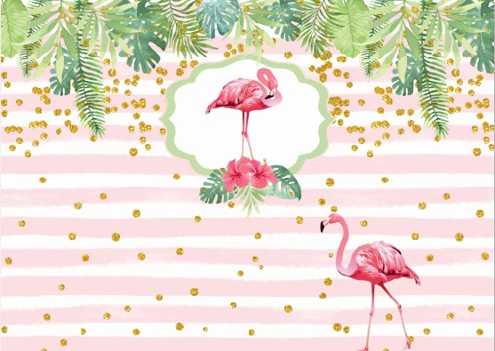 

7x5FT Aloha Hawaii Gold Pink Flamingo Party Spots Green Leaves Custom Photo Backdrop Background Vinyl 220cm X 150cm