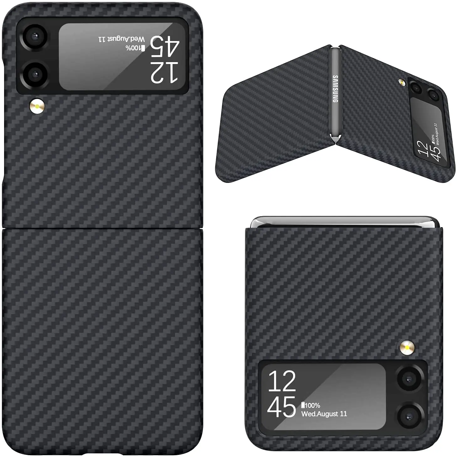 

Real Carbon fiber Phone Case For Samsung Galaxy Z Flip 4 3 Case, Aramid Fiber Slim Design Z Flip3 5G Anti-fall Phone Shell