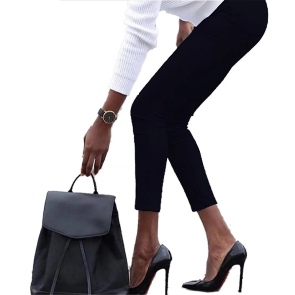 

Office Lady Causal Black Pants High Quality Women High Waist Big Size Spring Autumn Ankle-Length Trousers Pockets Pencil Pant