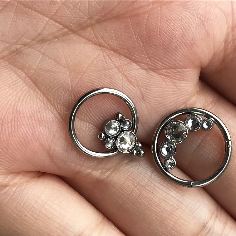 16G Surgical steel Opal Clicker Piercing Segment Nose Hoop Rings Hinged Ear Nose Septum Piercing Women Men Body Jewelry Ombligo