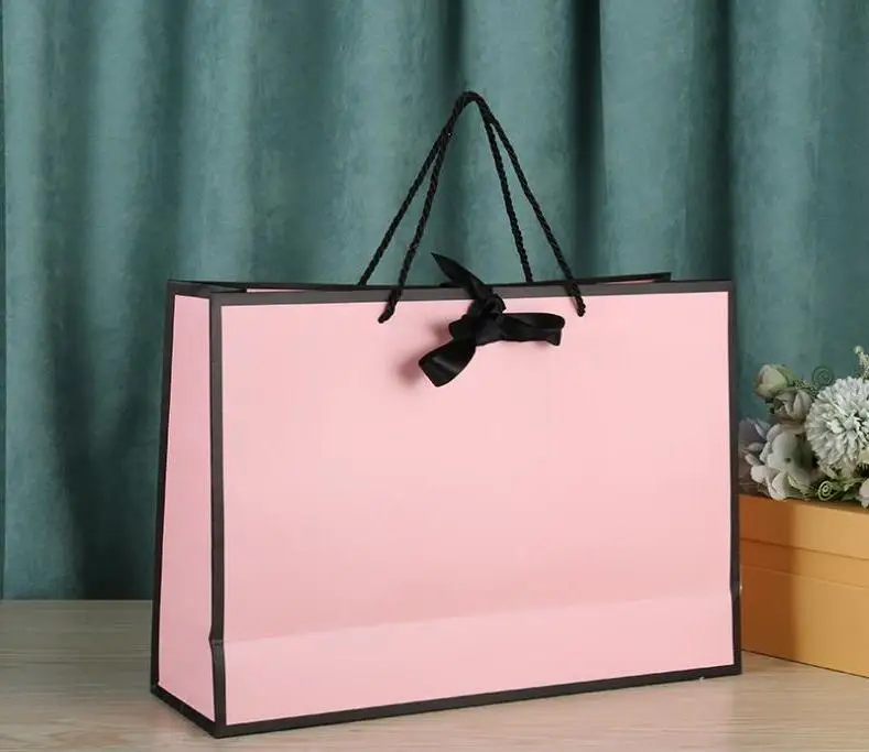 Bolsa De Papel Creativa Para Tienda De Ropa, Bolso De Mano Con Lazo, Regalo Rosa, Tipo Personalizable