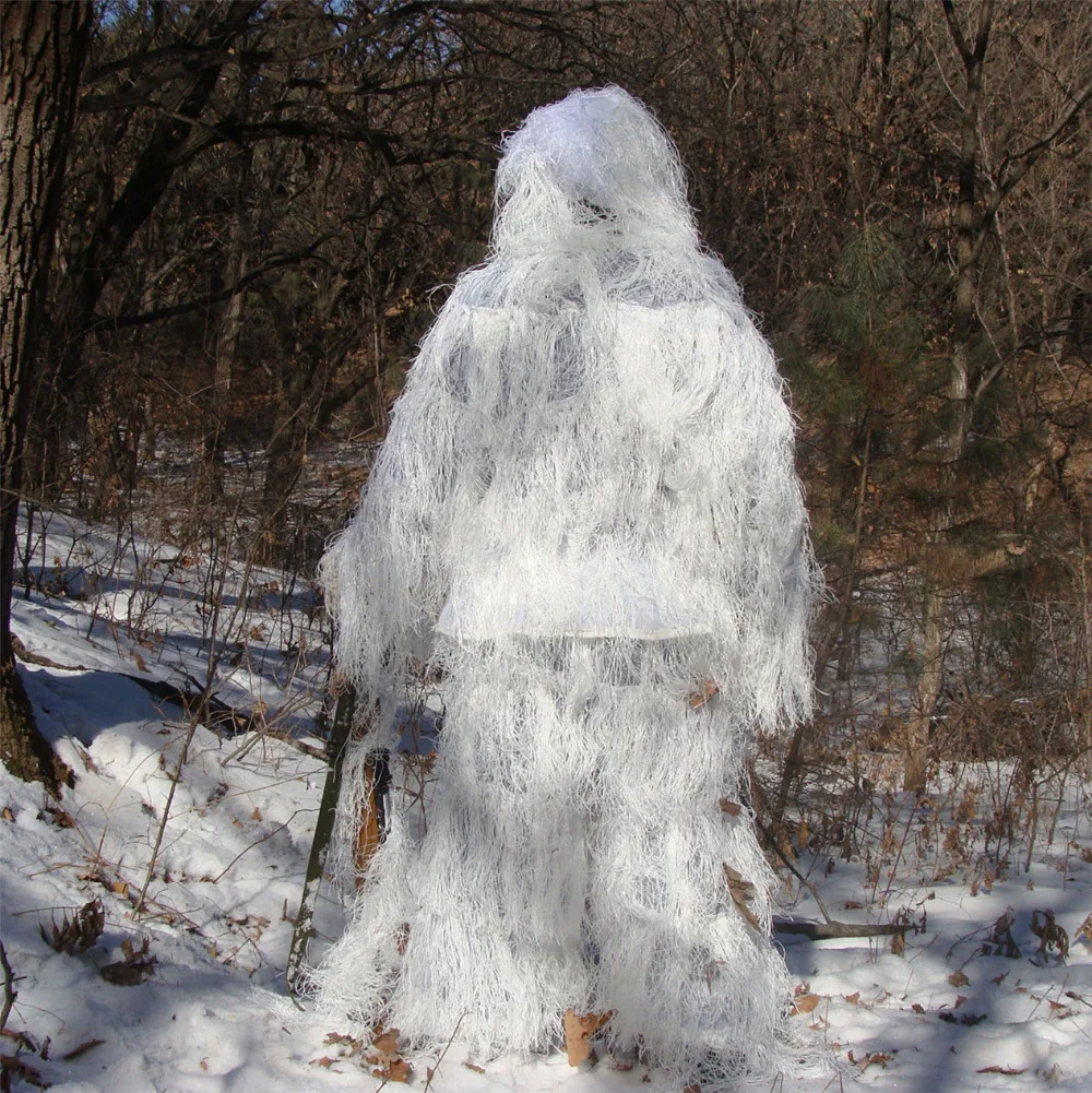 Winter 3D White Snow Ghillie Suits Sniper Tactical Woodland Hidden Clothes Universal Camouflage Set view 2