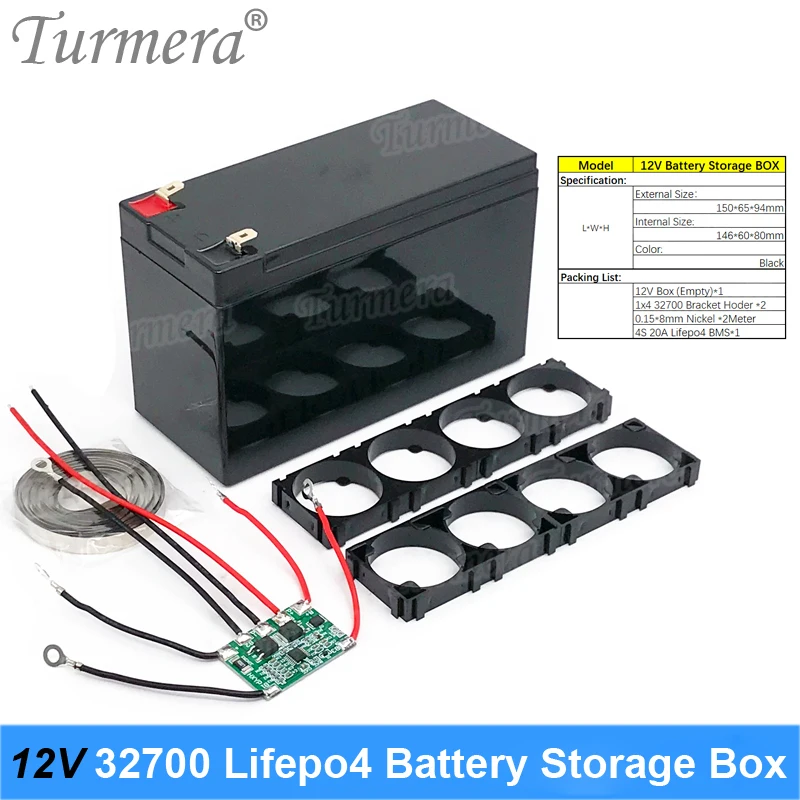 Turmera 32650 32700 Lifepo4 Battery Storage Box with 1x4 Bracket for 12V 7Ah Uninterrupted Power Supply and E-bike Battery Use A