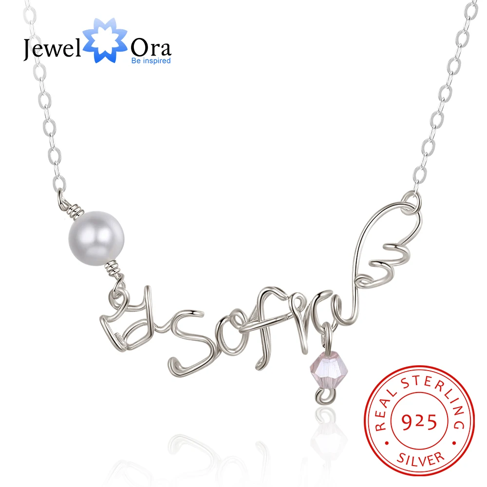 JewelOra Personalized Handmade 925 Sterling Silver Nameplate with Simulated Pearl Custom Name Pendant Jewelry Surprise Xmas Gift