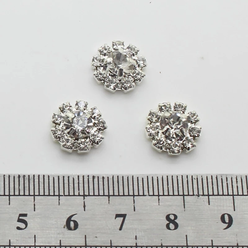 10pcs 12mm Round Shiny Crystal Rhinestone Button Center Scrapbook DIY Decoration For Garment Sewing Button Metal Base