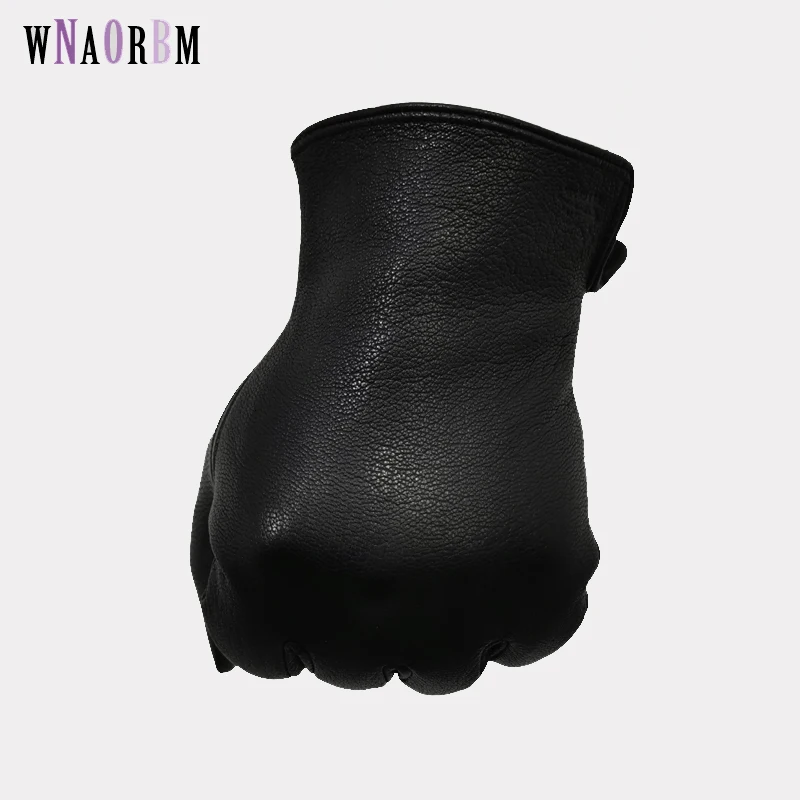 Winter Gloves men’s Leather Gloves Deerskin Thickened Water Wave Style Cashmere lining  Autumn And Winter Warm Free Shipping