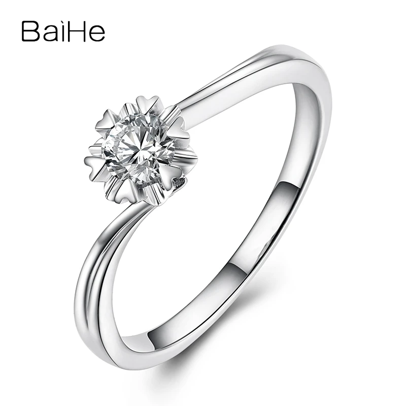 BAIHE Solid 18K White Gold 0.10ct/0.15ct/0.20ct H/SI Natural Diamond Snowflake Ring Women Wedding Engagement Fine Jewelry Making