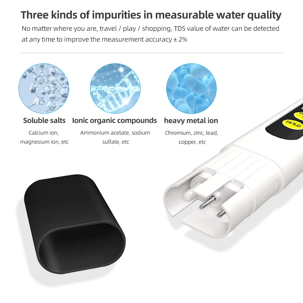 Automatic calibration TDS Meter Digital Water Quality Tester for Water Purity Test, Swimming Pools, Measure 0-990ppm20%