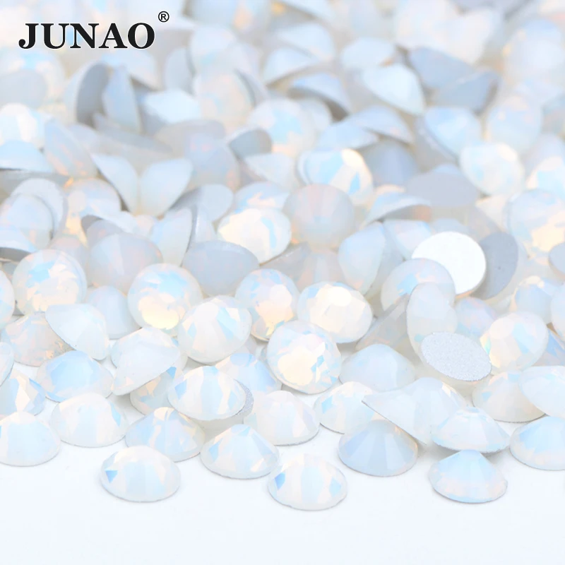 JUNAO SS6 8 10 12 16 20 30 Blue Opal Crystal Glass Flat Back Rhinestones Non Hotfix Stones Nail Art Strass Stickers Decorations