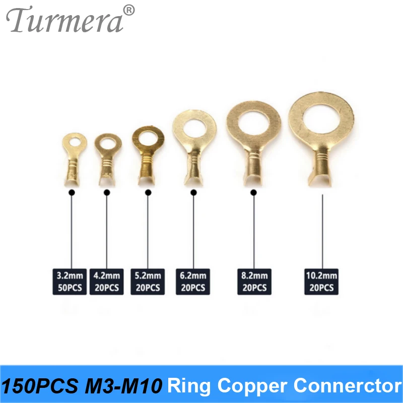 Turmera 150 штук M3 M4 M5 M6 M8 M10 кольцо наконечники кольцо Медь обжимной клеммный кабельный наконечник провод разъем неизолированные ассортимент Наборы