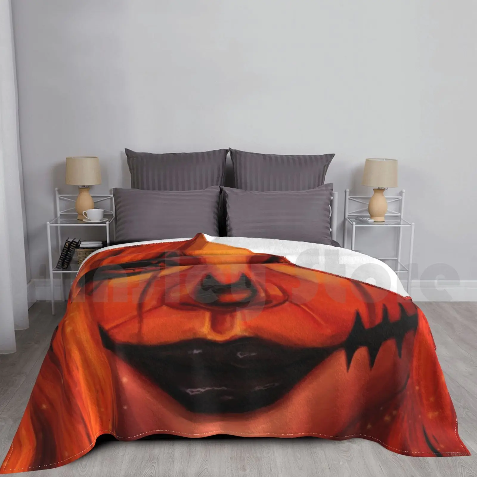 Pumpkinette Blanket Fashion Custom Halloween Pumkin Jacko Lantern Girls Orange Ginger Face Ghoul