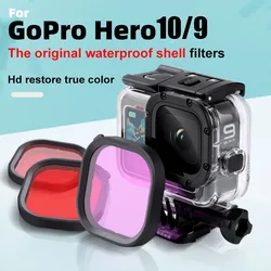 Kit de filtros Magenta Snorkel, lentes de Color rojo para GoPro HERO9, 10, 11, supertraje negro, accesorios de carcasa originales, paquete de 3