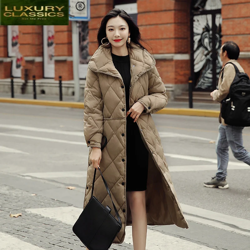 Jaket Panjang Ultra Ringan Kualitas Tinggi Wanita Musim Gugur Musim Dingin Mantel Perempuan Korea Parkas Wanita 2021 Mujeres Abrigos LW4422