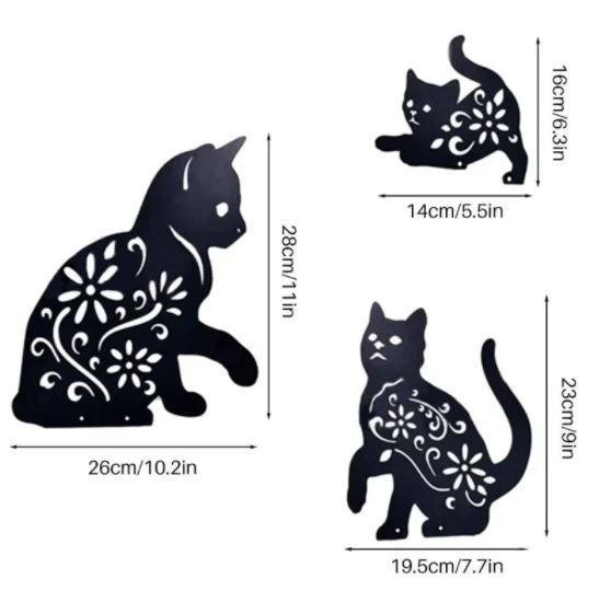 

2D Cat Art Outdoor Kitten Metal Statue Peg Figure Ground Insert Decor For Yard Decor Gift Manor Lawn Black Garden Decoration