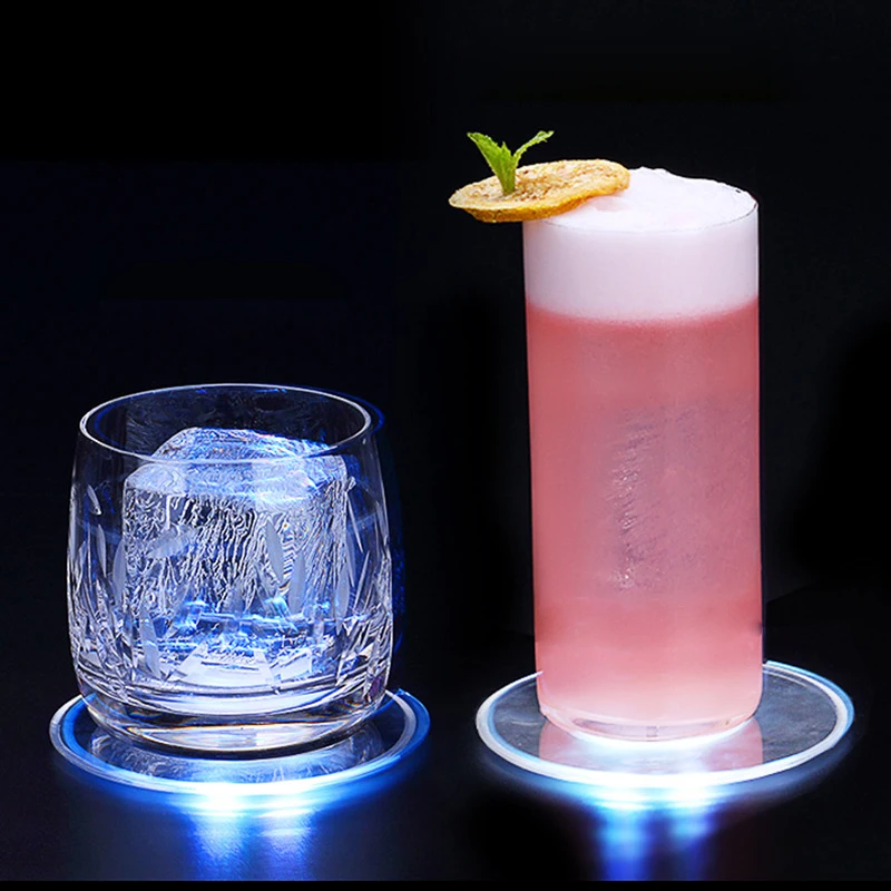 Led Acrylic Crystal Ultra-ThinLight Coaster Cocktail Coaster Flash Bar Bartender Lighting Base Lamp Placemat for Dining Table