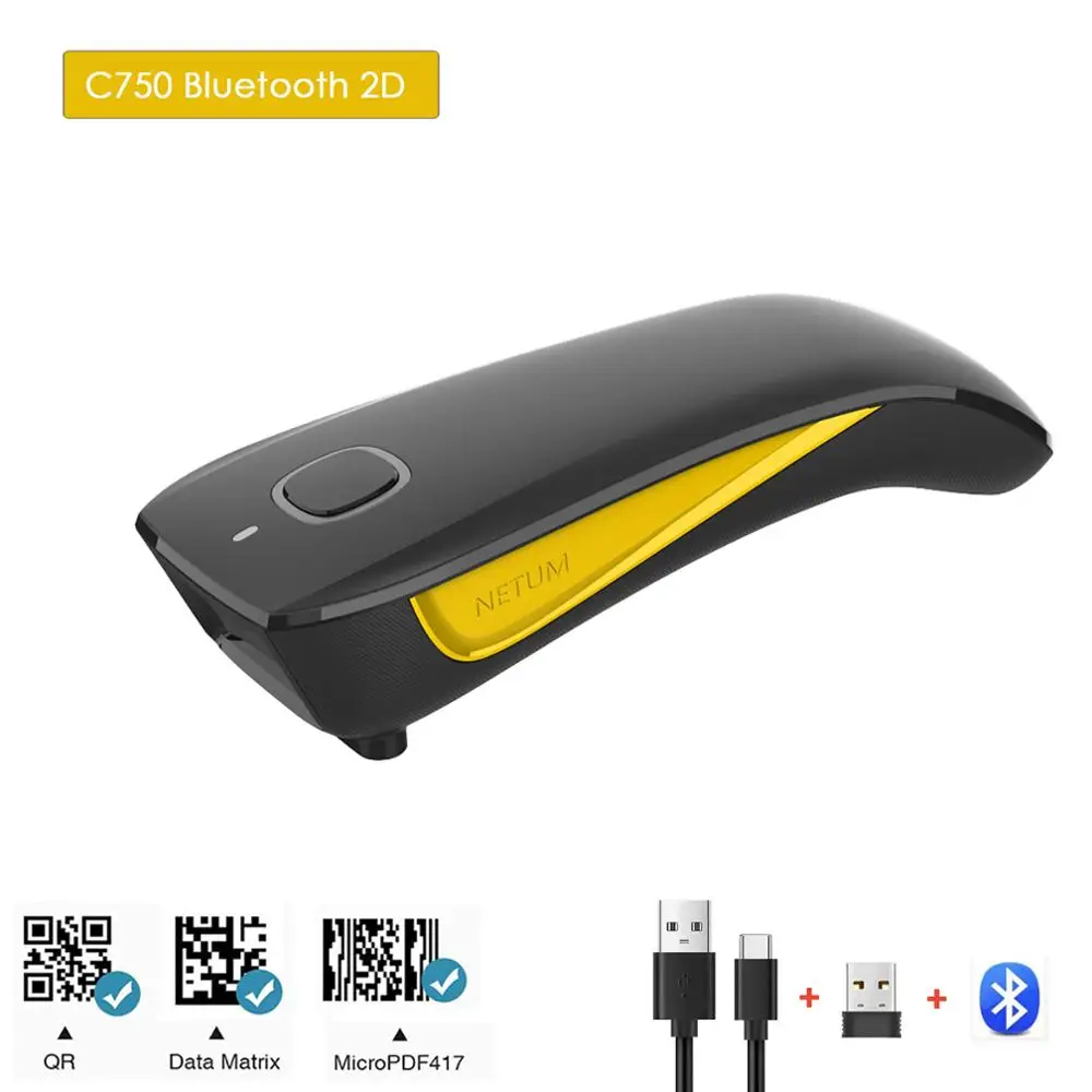 Top! NETUM C750 Serie Bluetooth Wireless 2D Barcode Scanner Pocket 1D QR Barcode PDF417 for Tobacco Garment Mobile payment