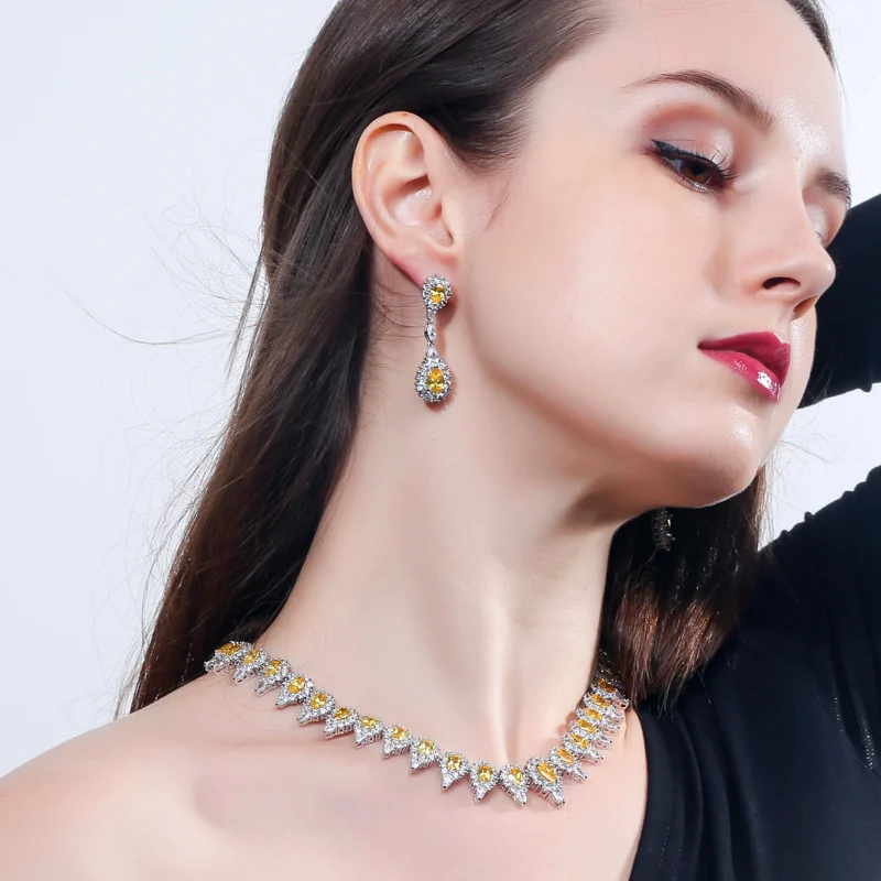 CWWZircons Vintage Green Cubic Zirconia Crystal Choker Necklace and Earrings for Women Wedding Banquet Party Jewelry Sets T0548