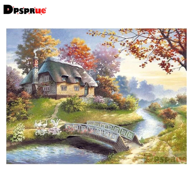 

Dpsprue Full Square/Round Diamond Painting Cross Stitch Diamond Idyllic cottage 3D Embroidery DIY 5D Moasic Home Decor Gift SA11