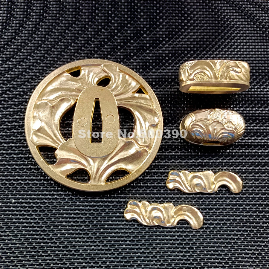 Wonderful Copper Brass Carved Guard TSUBA MENUKI FUCHI KASHIRA For Japanese Sword Samurai Katana Ninja