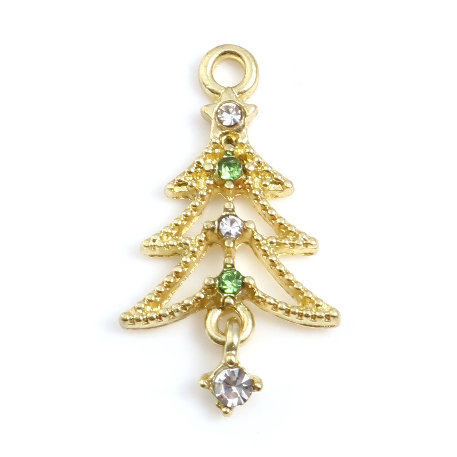 10pcs New Fashion Christmas Tree Charms Multicolor Rhinestone Pendants DIY Making Necklace Earrings Jewelry Findings 27mmx15mm