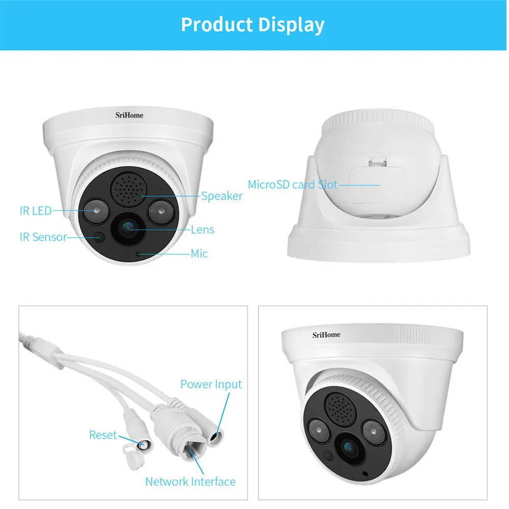Sricam SH030 3.0MP Dome IP Camera H.265 Security CCTV Wifi Camera Two Way Audio Alarm Push ONVIF Video Surveillance Work On NVR