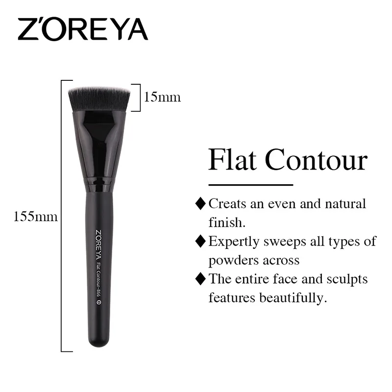 Zoreya-인조 섬유 뷰티 도구, 블랙 우드 핸들 메이크업 브러쉬, 파우더 파운데이션 브러쉬, 여성을 위한 화장품 선물, 인기 판매