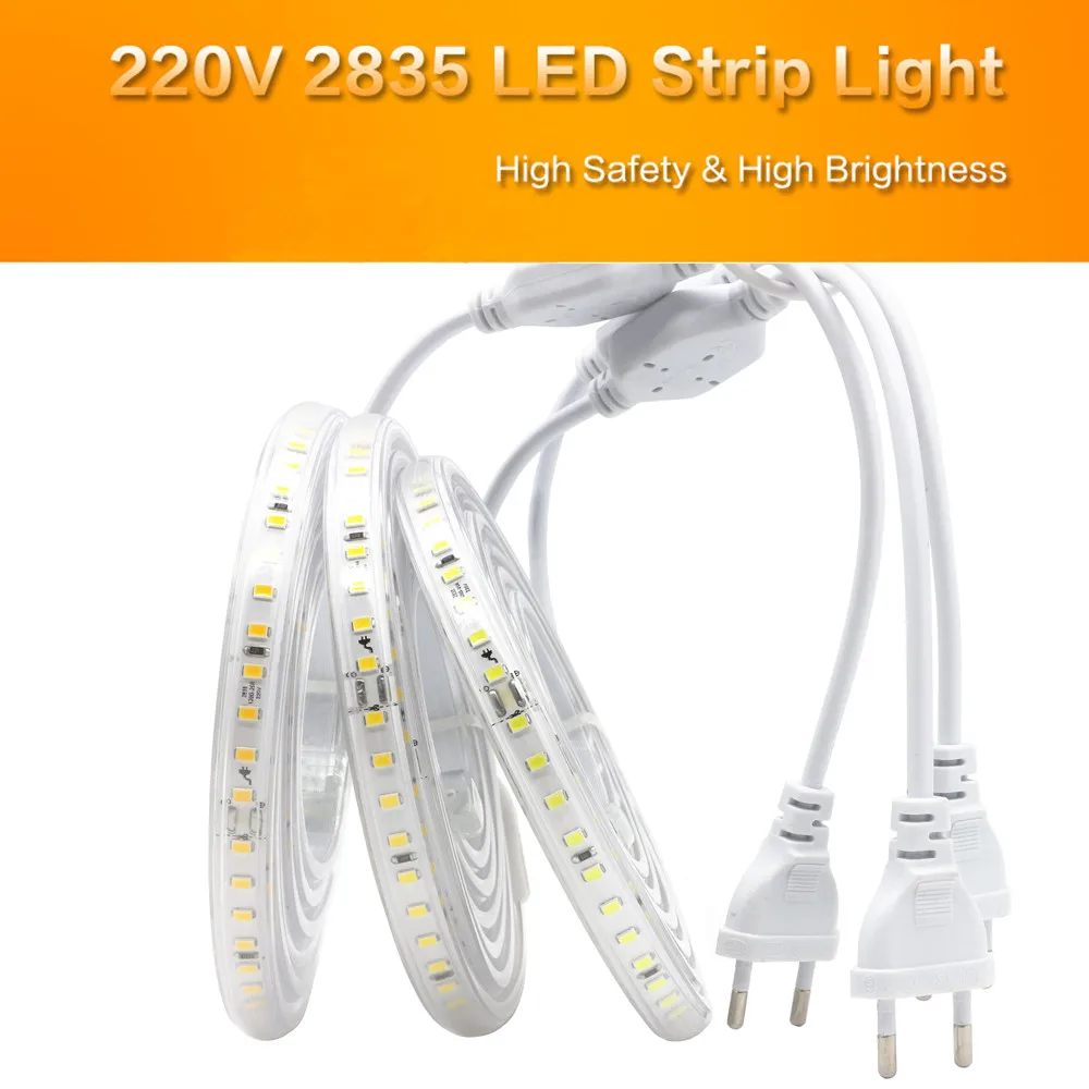 AC220V LED Strip Light SMD 2835120LEDs/m High Brightness IP67 Waterproof Flexible LED Strip With EU Plug Cord For Home Lighting