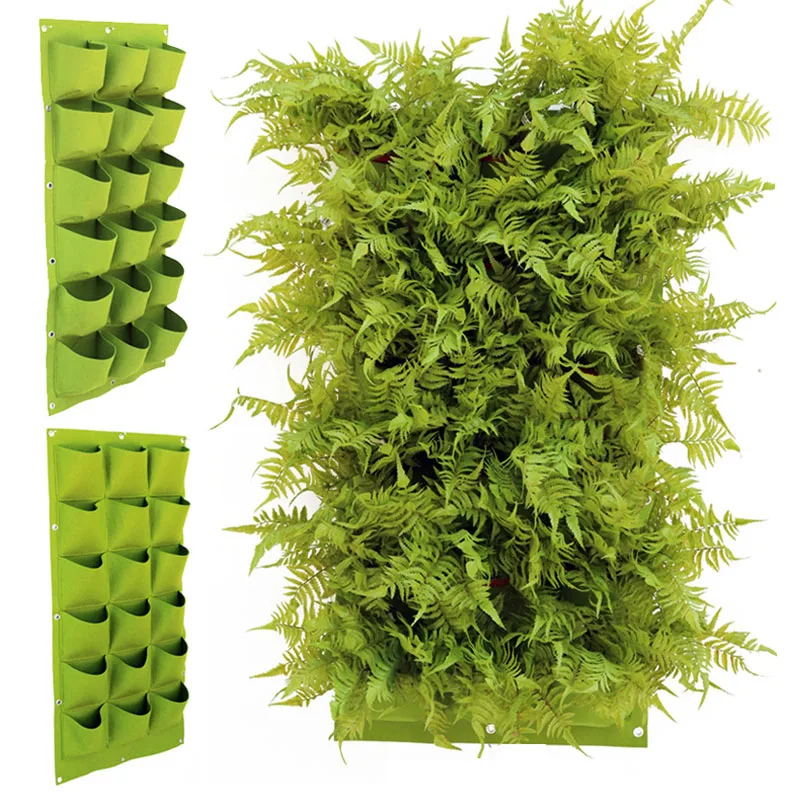 9/18/36/64 Pockets Green Grow Bags Planter Vertical Garden Vegetable Living Garden Bag Seedling Wall Hanging Plant Growing Bags