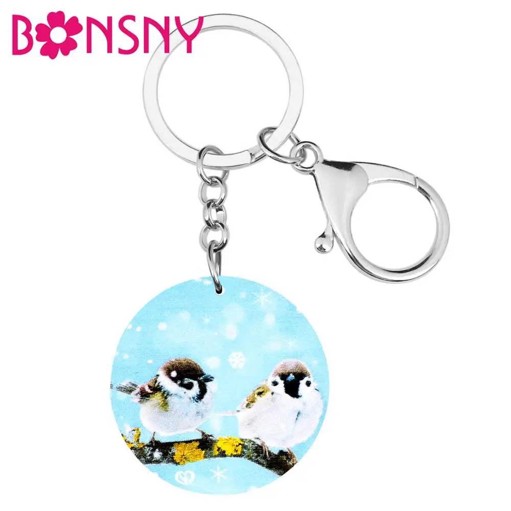 Bonsny Acrylic Round Standing Parus Major Keychains Big Lovely Animal Key Ring Jewelry For Women Kids Teens Trendy Gift Charms