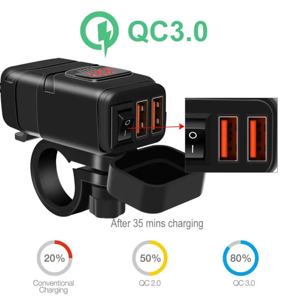 55% vendite calde!!! Caricabatterie per moto 12V adattatore doppio USB ricarica rapida 3.0 voltmetro accessorio