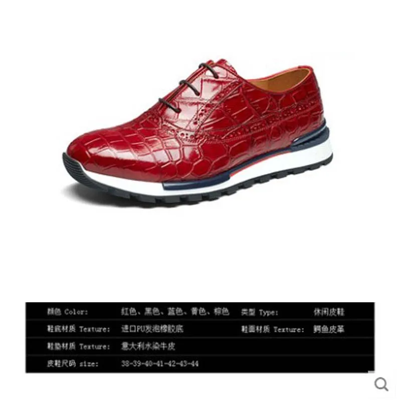 gete New Thai crocodile leather shoes for men male crocodile leather shoes round head flat bullock  Casual shoes men