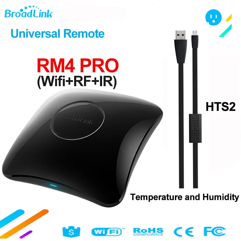 

Broadlink RM4 PRO Smart Home Universal Remote Control Controller HTS2 Temperature Humidity Sensor Works with Alexa Google Home