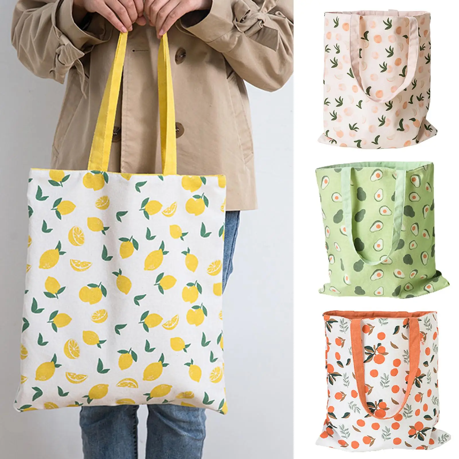 

Cherry Print Double-sided Dual-use Cotton Linen Handbag Shopping Storage Bag Shoulder Bags Large Capacity Shopping Bag