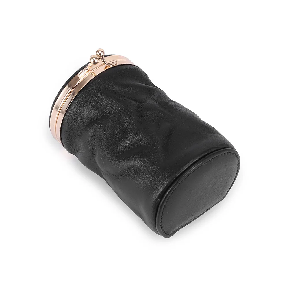 A8296 Real Top Layer Oil Waxed Cow Leather Fashion Barrel-Shaped Cosmetic Make Up Items Case Mini Mirror Cover Lipsticks Bag