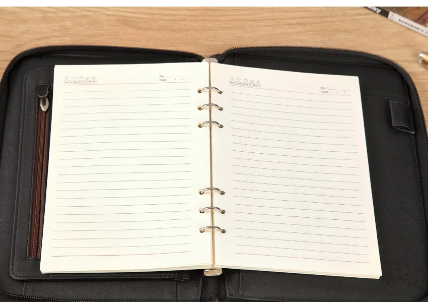 A5 25K Rits Pu Lederen Travel Journal Agenda Planner Notebook Met Lente Bindmiddel Rekenmachine Padfolio Portfolio Aktetas