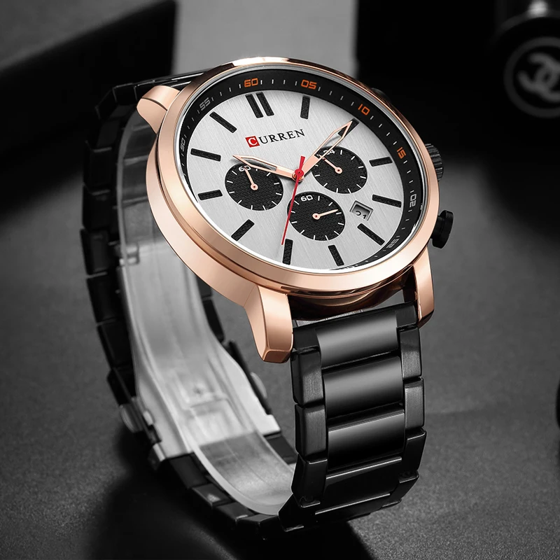 CURREN Casual Quartz Analog Men\'s Watch Fashion Sport Wristwatch Chronograph Stainless Steel band Male Clock Relogio Masculino