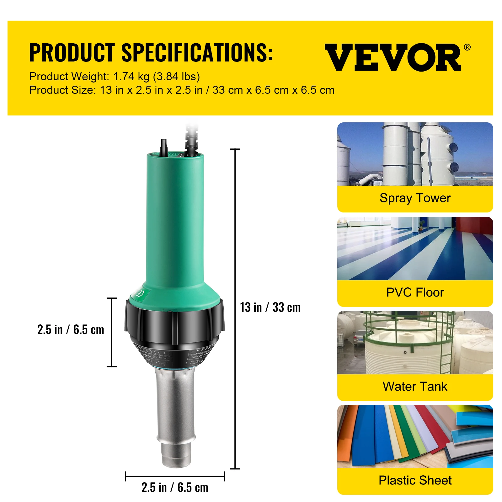 VEVOR 1600W Plastic Welding Gun 110V Hot Air Torch Palstic Welder Kit with Replacement Nozzles for PVC PP PE Pipe Vinyl Floor