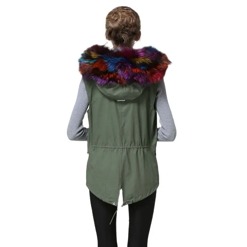 Spring Women Wear Multicolor Fur Vest Large Real Fur Collar For Women Waiscoat Mr Or Mrs Wear