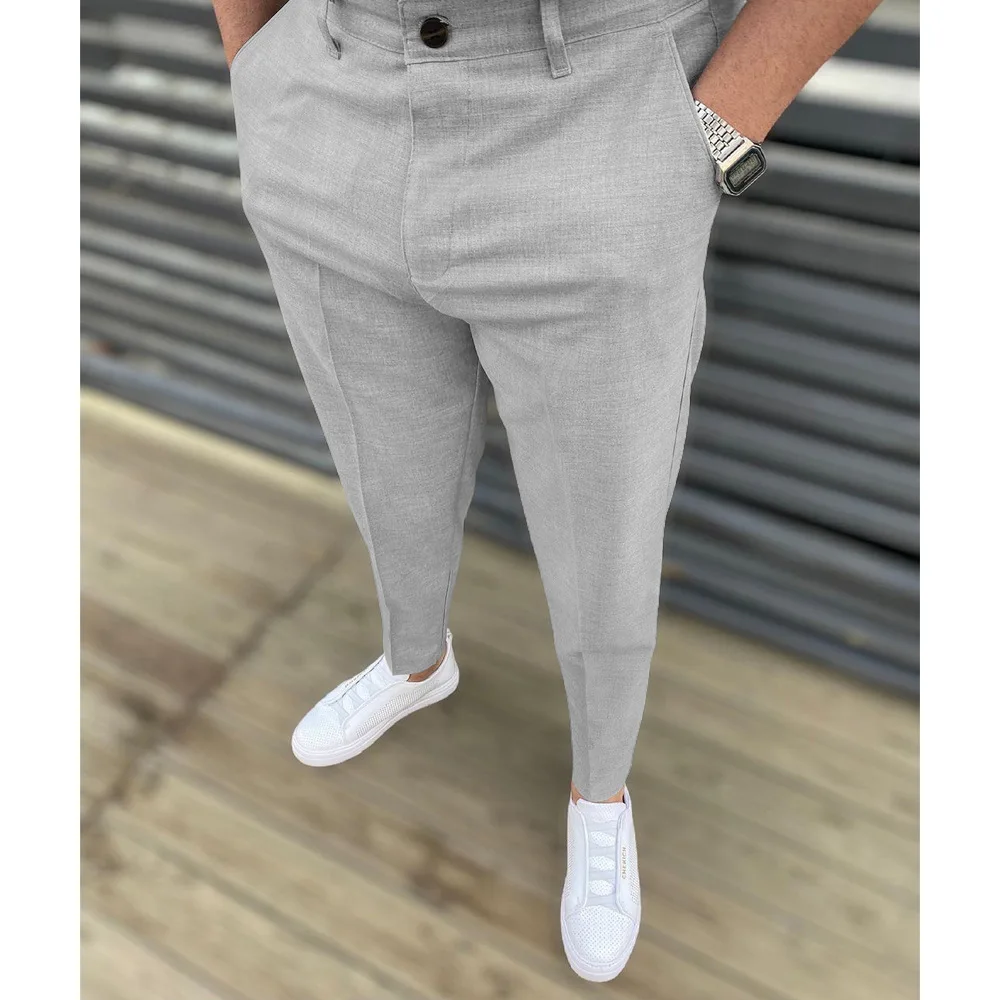 Calça casual de terno reto masculino, streetwear social formal, calças lápis para homens, trabalhadores de escritório de negócios, casamento, venda quente