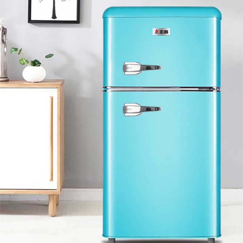 220V 118L Retro Refrigerator Small Household Double Door Refrigerator Fridge Small Refrigerator small fridge for room