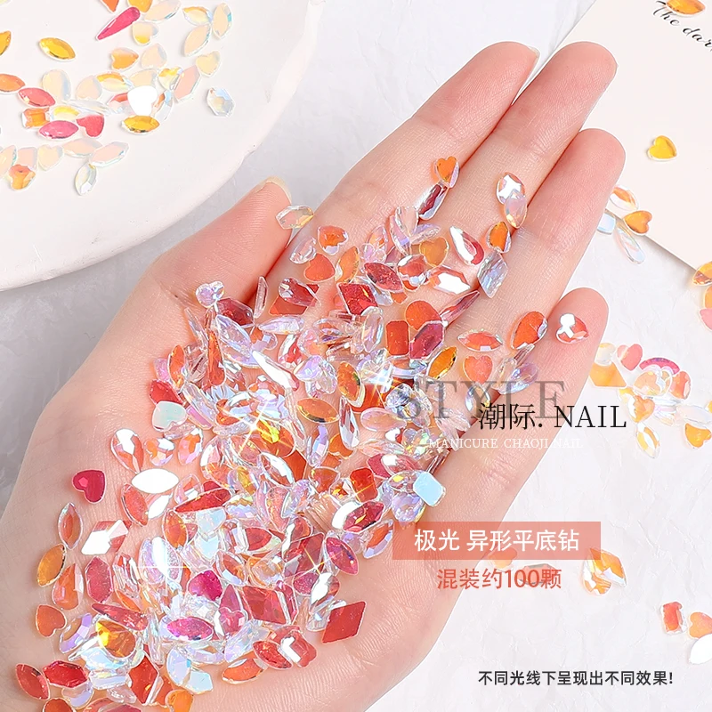 

50/100Pcs Crystal Nail Art Rhinestones 3D Flatback Shapes Aurora Transparent Diamonds Gems Jewelry DIY Decorations Manicure